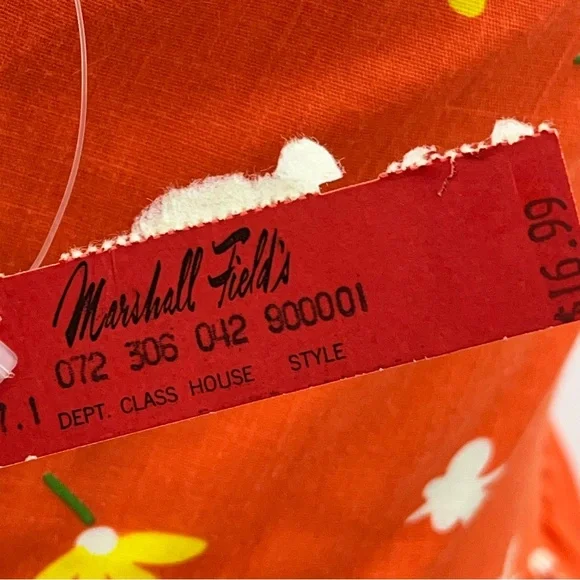 NEW Vintage 80s 18 Midi dress Orange Floral 0947 A-line fit and flare butterfly - Picture 8 of 14